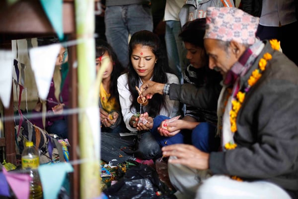 Students perform rituals during Saraswati Puja at Shree Darakh Higher Secondary School in Chongalipur, Kailali on Saturday.