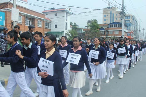 Students organise a rally in Kathmandu on Tuesday demanding justice for victims of a recent acid attack.