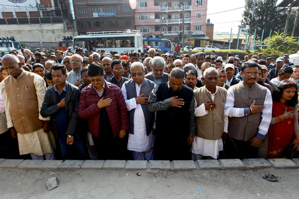 Madhesi leaders observe a minute of silence in the memory of people killed in the Madhes protests in Kathmandu on Monday. It has been 100 days since the Madhes protests, in which more than 50 people have been killed so far.