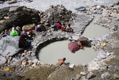 WARM BATH: A group of people take a dip in a hot spring inside the Annapurna Conservation Area, Pokhara on Wednesday.