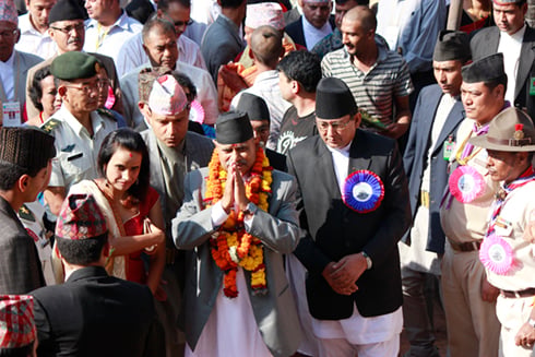 President Ram Baran Yadav visits the Krishna Mandir at Patan Darbar Square on Sunday.
