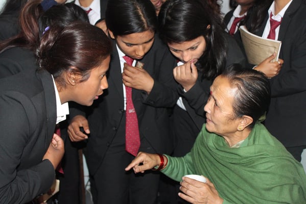 Students of Nepal Law College interact with Anuradha Koirala, founder and chairperson of Maiti Nepal in Kathmandu on Monday.
