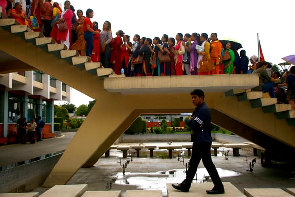 People line up for voter identity cards at City Hall, Kathmandu on Thursday.