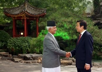 MUTUAL COOPERATION: Vice-president Parmananda Jha (left) meets Chinese vice-president Li Yuanchao in Beijing on Wednesday.