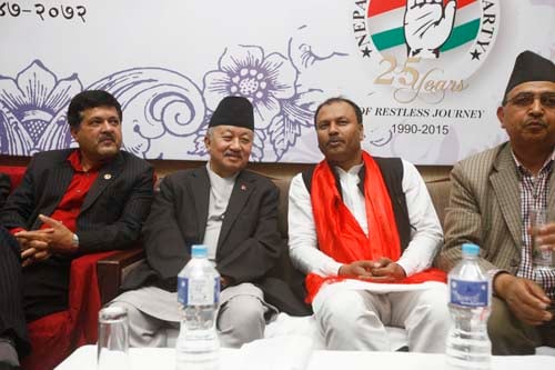 CA Chairman Subash Nembang attends the program organised to mark the 25th anniversary of Nepal Sadbhawana Party in Kathmandu on Thursday.