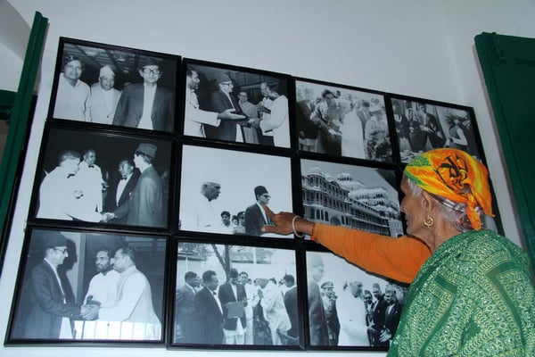REMEMBERING BP: Eighty year old Laxmi Dhakal looks at the photographs of late Congress leader BP Koirala at the BP Museum in Sundarijal on Sunday. Today is the 29th BP Koirala Memorial Day.