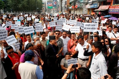OUR VOICE COUNT: Around 1,200 people gather in Baneshwor to celebrate Republic Day demanding the resignation of Khil Raj Regmi as Chief of Justice on Wednesday.