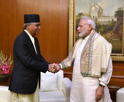 Nepali Congress President Sher Bahadur Deuba meets Indian Prime Minister Narendra Modi in New Delhi on Tuesday.. He is in India for a week-long visit.