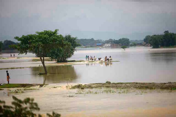 Floods triggered by incessant rainfall inundates paddy fields in Saptari on Monday. At least 70 people have been killed in floods and landslides, and thousands displaced.