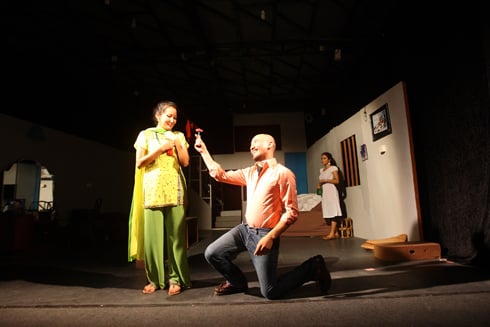 ACTION: A scene from the play Swapnamahal at Mandala Theatre on Sunday.
