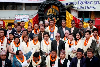 CULTURAL RELATIONS: Diplomats and foreign delegates pose for a photo after they tour Patan during the Lalitpur festival in Lalitpur on Sunday.
