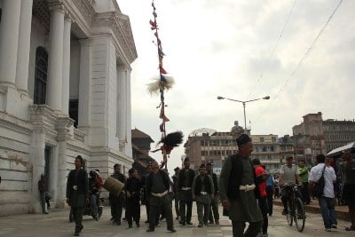 LET’S DANCE: A group of men perform a Newari dance during Ganatantra program in Basantapur on Thursday.