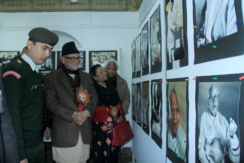 Prime Minister Sushil Koirala attends a photo exhibition on the occasion of the 91st birth anniversary of former Prime Minister Krishna Prasad Bhattarai on Tuesday.