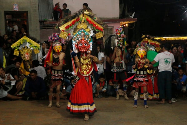 Locals in Thimi perform the Mahakali dance during the Gai Jatra festival on Thursday.