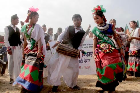 LET'S DANCE: People from Tharu commmunity take part in Maghi Purnima celebrations at Tudikhel on Wednesday.