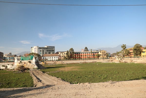 Ranipokhari wore a desolate and desiccated look on Tuesday. The water from the holy pond was drained for repairs, and the reconstruction of the temple has been delayed because of a controversy over the use of ferrocement beams by the contractor.