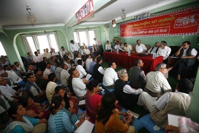 LISTEN UP: Members of the Central Committee of UCPN (Maoist) meet at Perish Danda, Kuteshwor on Sunday.