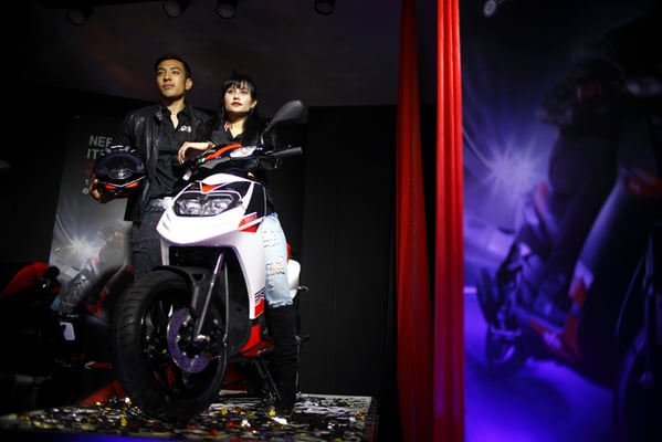 Authorised distributor of Piaggio in Nepal, D-lifestyles, introduces Aprilia SR 150, its sports crossover model, during a program in Kathmandu on Tuesday.