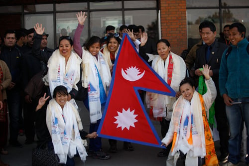 The Seven Summits Women Team arrive at Tribhuvan International Airport on Friday after scaling the summit of Mt. Vinson Massif in Antartica.