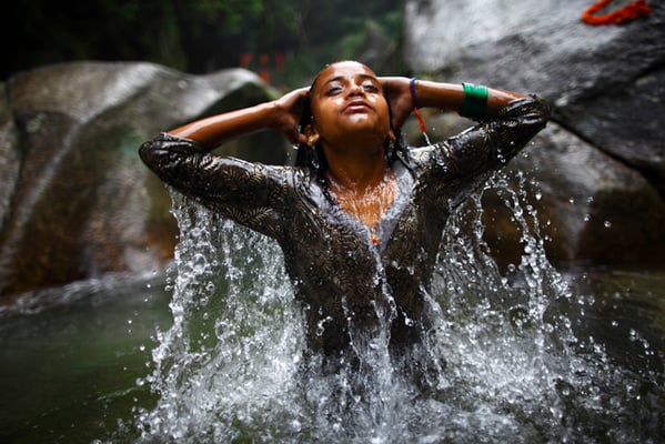 A Hindu devotee takes a holy bath in the Bagmati river during the 'Bol Bom' pilgrimage at Sundarijaal on Monday.