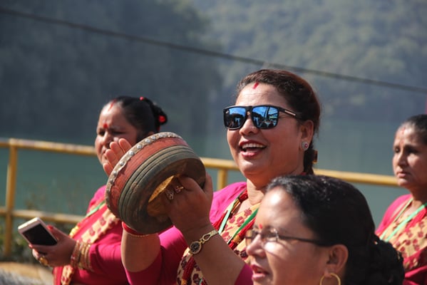 A woman from Magar community participates in the street festival in Pokhara on Friday.