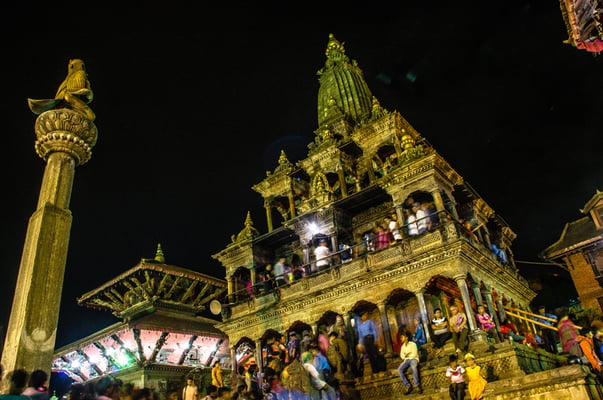 Devotees throng the Krishna Temple in Patan Durbar Square on Krishna Janmashtami on Sunday.