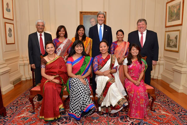 Nepali mountaineers from the Seven Summits team with US Secretary of State John Kerry after the climb of Denali recently.