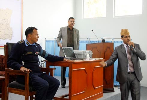 LIAR, LIAR: A police officer demonstrating a lie detector at the police headquarters at Naxal on Wednesday.