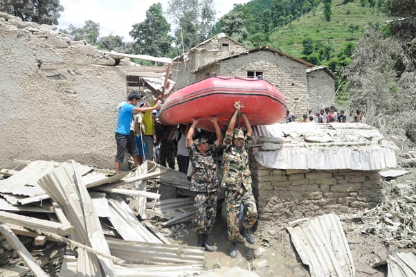 Nepal Army mobilize for rescue operations in Sun Koshi river on Saturday.