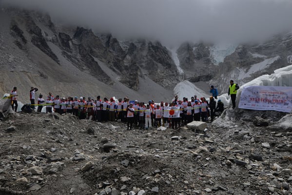 Participants at the Everest Base Camp, the starting point of Tenzing Hillary Everest Marathon on Sunday.