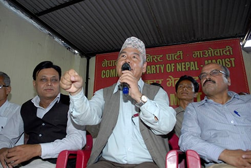 WE SHALL OVERWHELM: CPN-M Secretary Dev Gurung tells journalists, after talks with the HLPC broke down, that his party is still anti-elections.