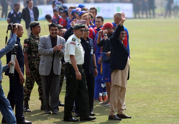 Prime Minister KP Oli visits Kirtipur on Monday to support Nepali cricket team. Nepal defeated Namibia by 3 wickets with skipper Parash Khadka's 103 runs off 94 balls in ICC World Cricket League Championship.