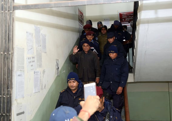 Police arrest activist Govinda KC from his sit-in protest venue in TU Teaching Hospital, Kathmandu on Monday.The Supreme Court ordered his arrest on charge of contempt of court after he announced his 14th hunger strike demanding the resignation of Chief Justice Gopal Parajuli.