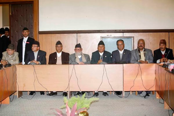 MEET-GREET: Leaders at the all-party meeting called by Nepali Congress at BICC on Sunday