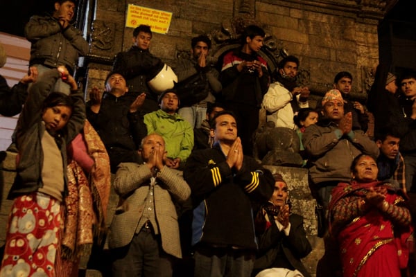 HOLY PRAYERS: Devotees worshiping Lord Shiva prior to Thursday's Shivaratri at Pashupatinath.