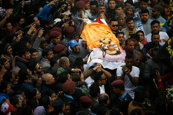 People gather to pay their last tribute to late former Prime Minister Sushil Koirala at Pashupati in Kathmandu on Wednesday.