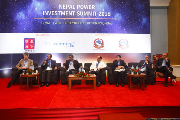 Participants of a panel discussion on Opportunities and Challenges of Rebuilding Nepal’s Power Market during the Nepal Power Investment Summit 2016 in Kathmandu on Tuesday.