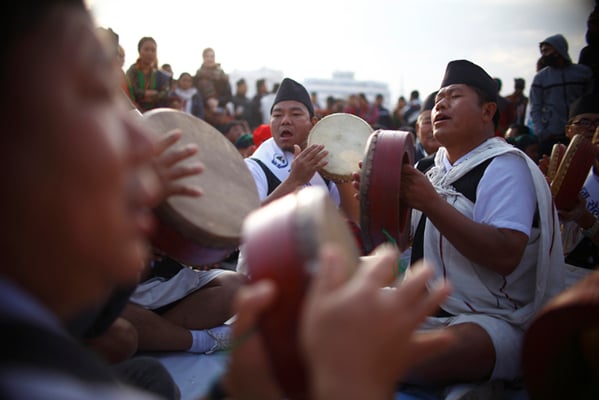 Men from the Gurung community take part in the Tamu Lhosar celebrations in Tundikhel on Friday.