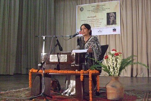 SONG OFFERINGS: Reba Som rendering Rabindranath Tagore's Gitanjali to mark the 100th anniversary of the Nobel Prize for Tagore at a concert on Friday organised by the Indian Cultural Centre in Kathmandu.