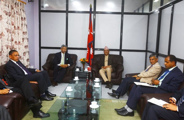 Indian Foreign Secretary S. Jaishankar meets Prime Minister KP Oli in Kathmandu on Tuesday. In September last year, he had come to Kathmandu as Indian Prime Minister Narendra Modi's special envoy to persuade Nepali leaders to not promulgate the constitution. This time, he is here to attend a SAARC meeting in Pokhara.