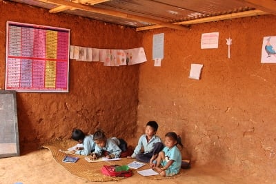 MY SCHOOL: Students of primary school attend classes in Dumja, Kavre, on Sunday.