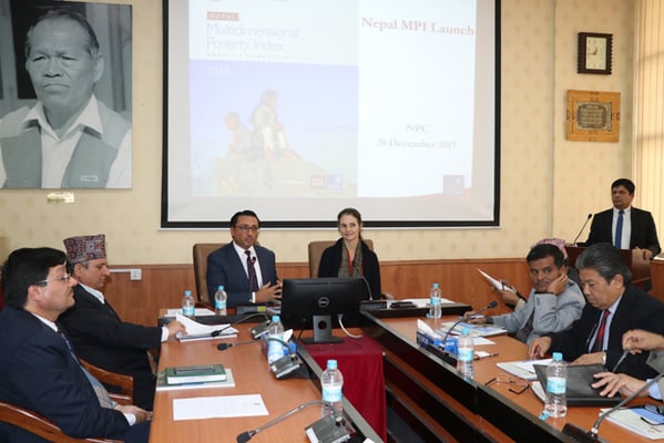 Swarnim Wagle, Vice-chair of National Planning Commission launches Nepal's first National Multidimensional Poverty Index in Kathmandu on Wednesday.