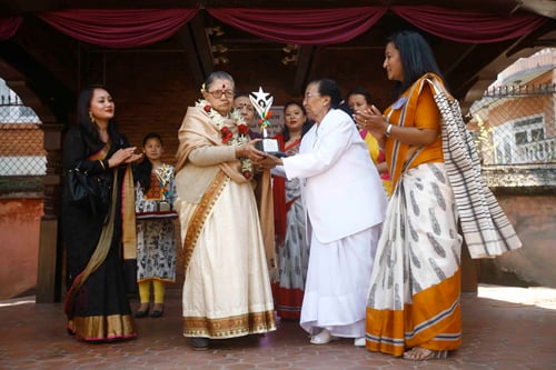 Maiti Nepal honors Angur Baba Joshi for her contribution to women empowerment on the occasion of International Women's Day in Kathmandu on Sunday.