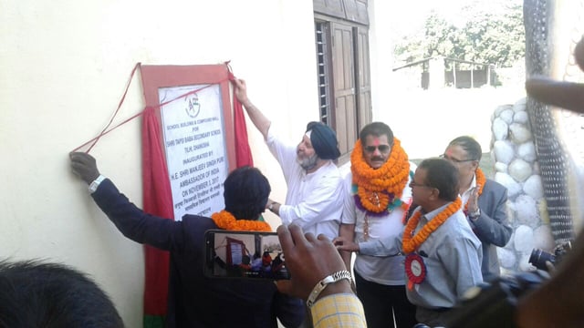 Indian Ambassador Manjeev Singh Puri inaugurates the newly constructed school building for Shree Tapsi Baba Secondary School in Dhanusa on Friday.