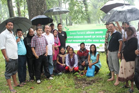 GOING GREEN : Tree plantation program at Kailali organised by Yeti Airlines and Raaika Tours on Friday.
