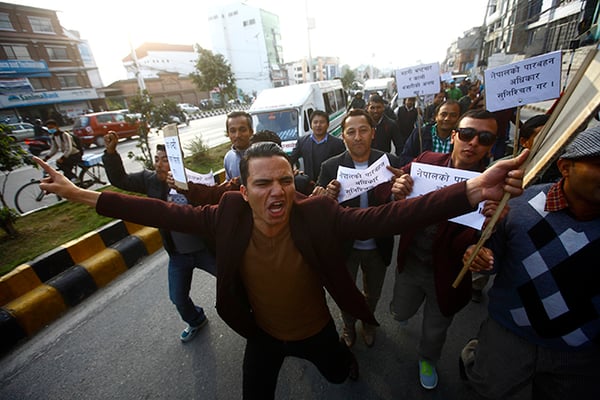 Participants at a rally protesting against the blockade and black market at Baneswor on Thursday.
