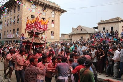 FESTIVE MOOD: People gather to celebrate the second day of Mahalaxmi Jatra in Nala, Kavre, on Tuesday.