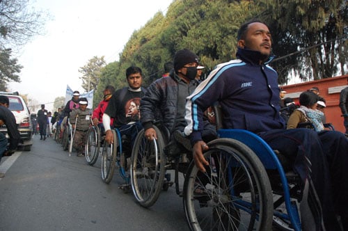 Participants attend a rally organised for the occasion of the 23rd International Day of Persons with Disabilities at Bhrikuti Mandap on Wednesday.