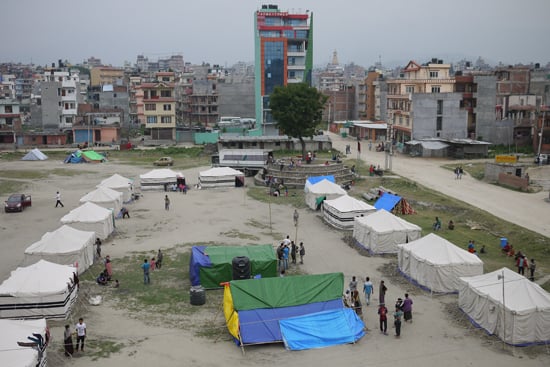 Earthquake survivors from Sindhupalchok live in tents built by Dwarika Foundation and Business Professional Women at Boudha.