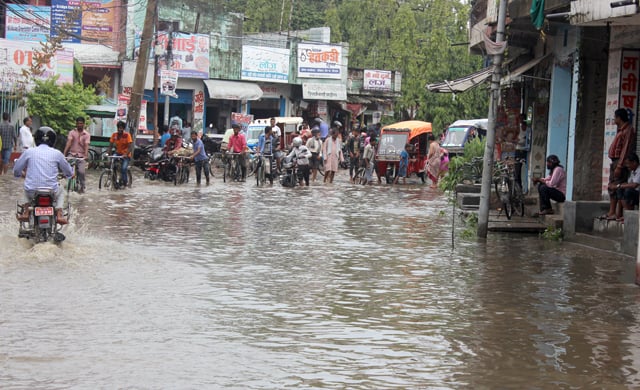 Birganj, Nepal's only metropolitan city where local elections are yet to be held, is inundated with water after heavy rains on Tuesday night. As the ADB-funded project to develop the metropolis is delayed, people in Birganj are compelled to wade through flooded streets after every downpour.